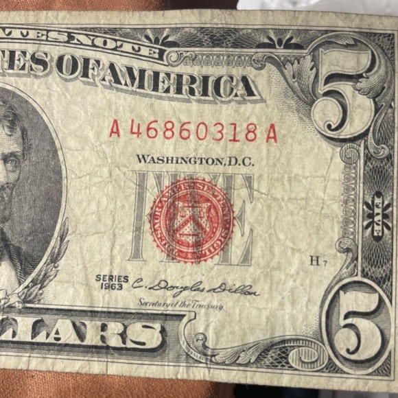1963 Bill $5 Red Seal# A 46860318 A #205945538085 - Picture 4 of 5